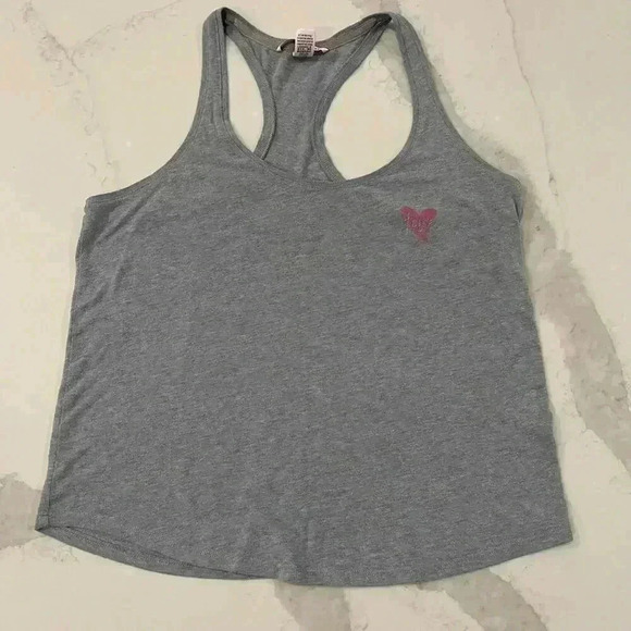 Victorias Secret Sleeveless Racerback Gray Tank Top Heart Love Pink Womens Small - Picture 1 of 4